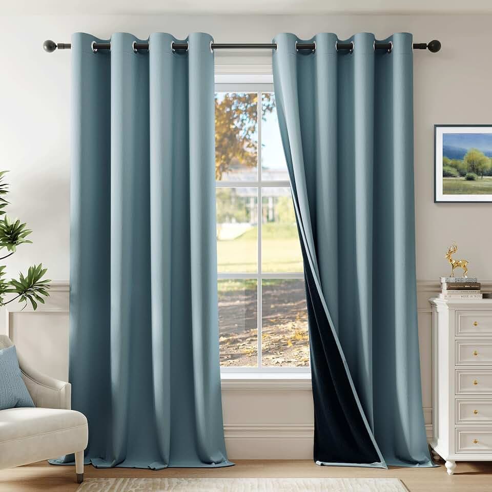Beauoop Dusty Blue 100% Blackout Curtains for Bedroom 52x96 2 Panels