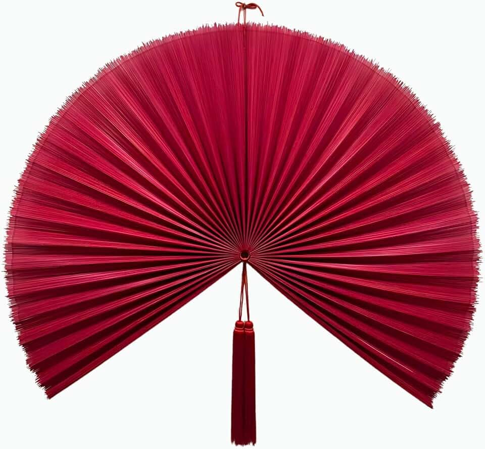SUCHUBU Red Bamboo Wall Fan, 47" Handmade Wall Fan For Boho, Japanese Style