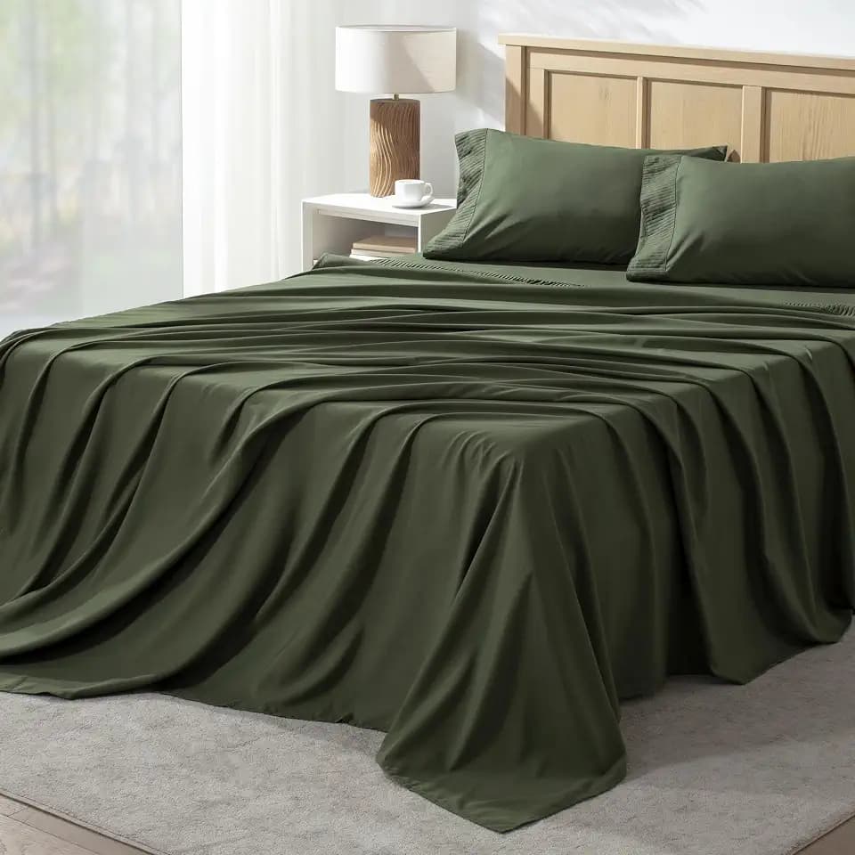 Andency King Sheets Set, Dark Olive Green Breathable & Cooling Sheets