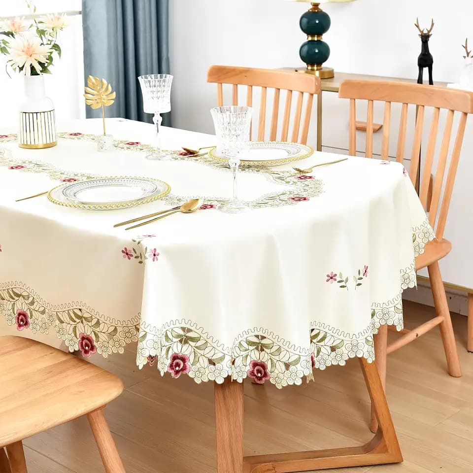 Wolkemer Jacquard Floral Embroidered Oval Tablecloth 60 x 84 inch
