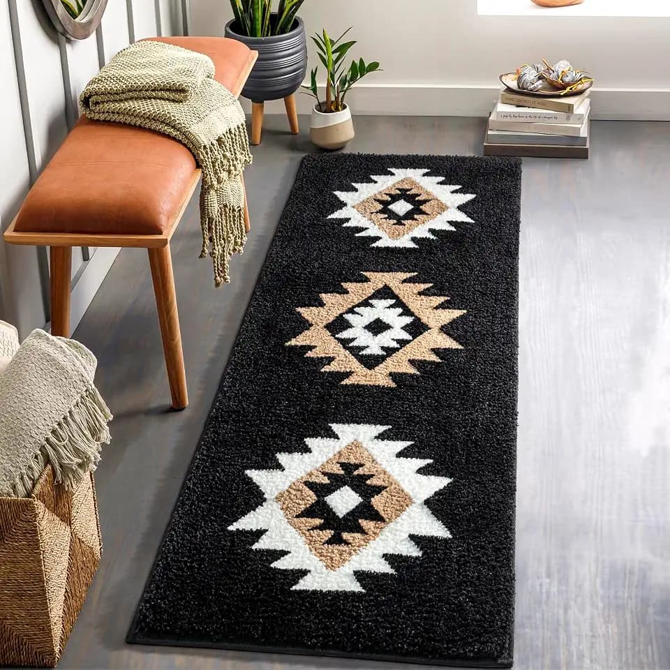 DEXDE Bathroom Runner Rugs 20x72 Boho Long Mats Soft Absorbent Black White