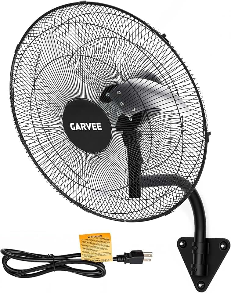 Garvee 18 Inch Oscillating Wall Mount Fan, 3 Speed High Velocity 3500 CFM Industrial Wall Fan, 90° Oscillation & 30° Tilt Cooling,Wall Fan for Home, Offices, Garage, Commercial, Warehouse