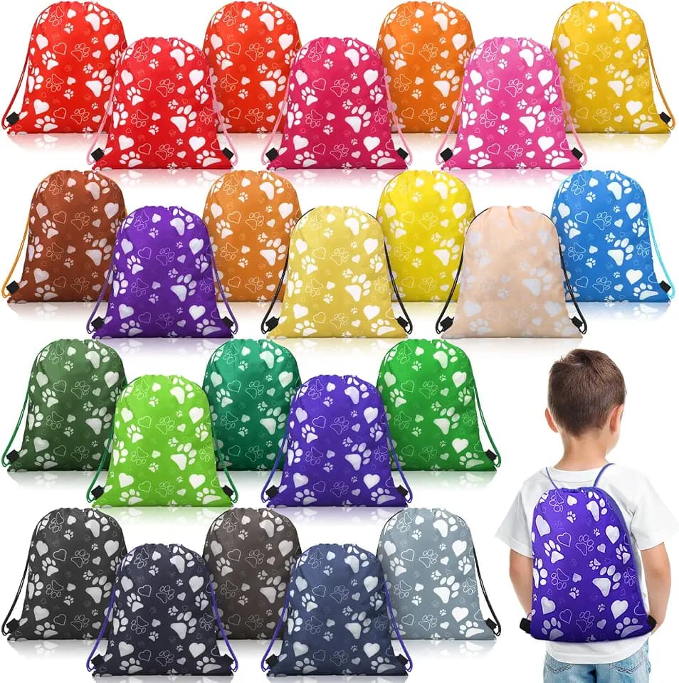 Talltalk 24 Pcs Paw Print Drawstring Gift Bags, Reusable, Pet Party Favors
