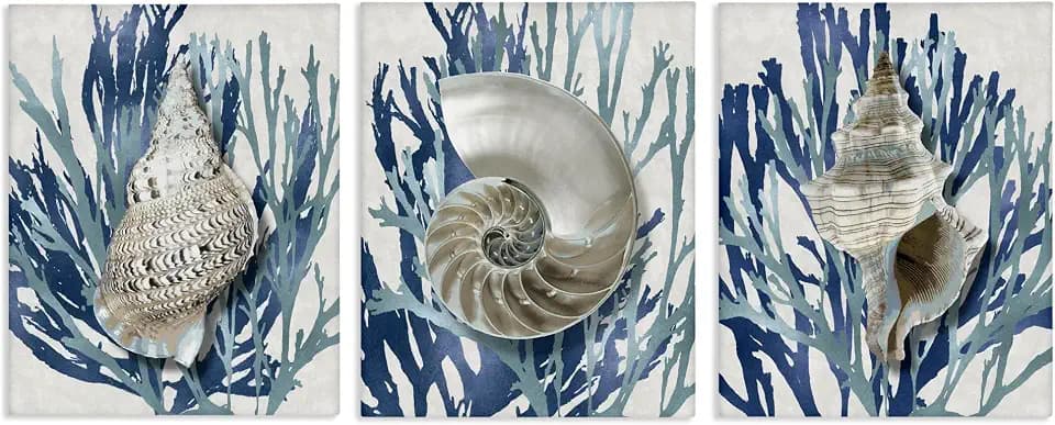 Trio of Shells Coral, 24 x 30 Inch Canvas Wall Art Set