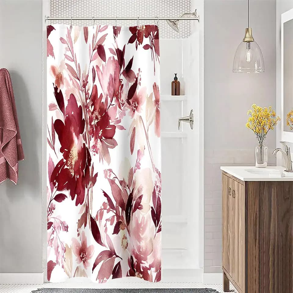 Small Stall Shower Curtain 36x72 Inch Half Narrow Watercolor Floral Decor