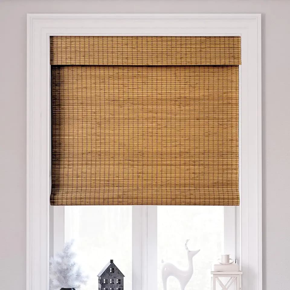 Cordless Bamboo Roman Shades 22x64in, Light Filtering Bamboo Blinds for Indoor Windows, Office, Bathroom and Living Room, Privacy Teak.