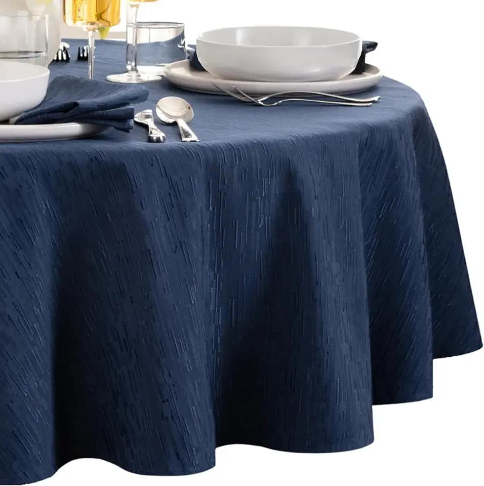 Continental Solid Texture Water Resistant Tablecloth, Navy - 60" W x 84" L Oval