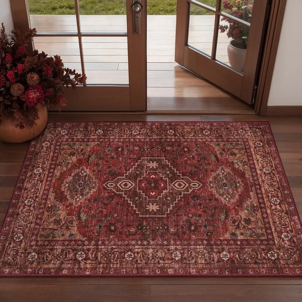 Tangsoo Red 2x3 Washable Entryway Rugs, Oriental Non Slip Small Area Rug