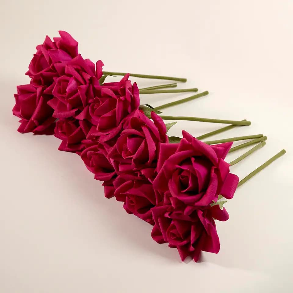 Real Touch Fuchsia Artificial Roses, 10PCS for Vase Decor