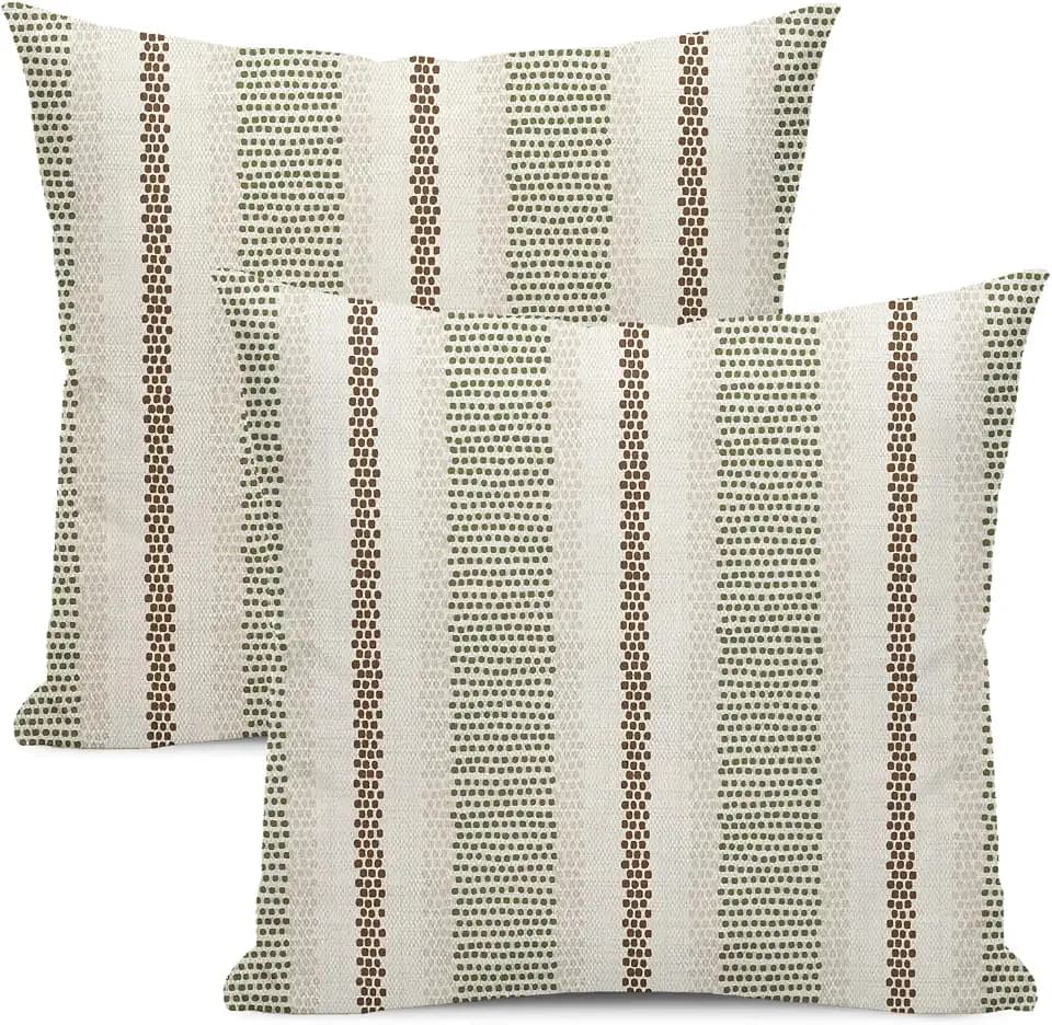 Brown Sage Green Pillow Covers 20x20 Set of 2 Boho Outdoor Striped Throw Pillow Covers Abstract Modern Geometry Decorative Pillowcase Farmhouse Linen Cushion Case Decorations for Sofa Couch