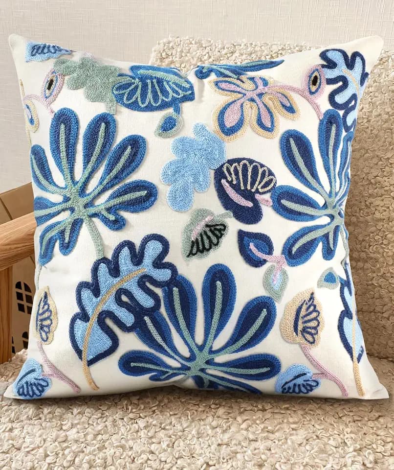 Embroidered Throw Pillow Cover, 18x18 Inch, Abstract