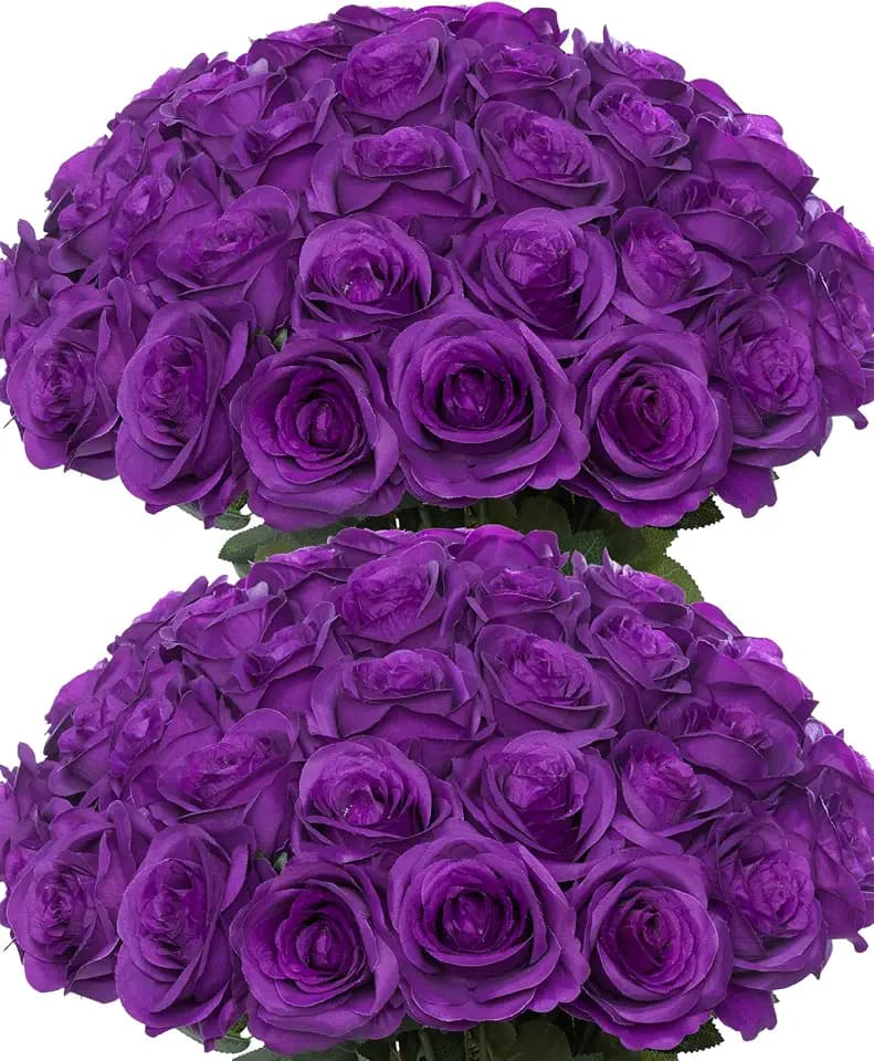 50pcs Artificial Silk Roses Flowers in Bulk,Purple