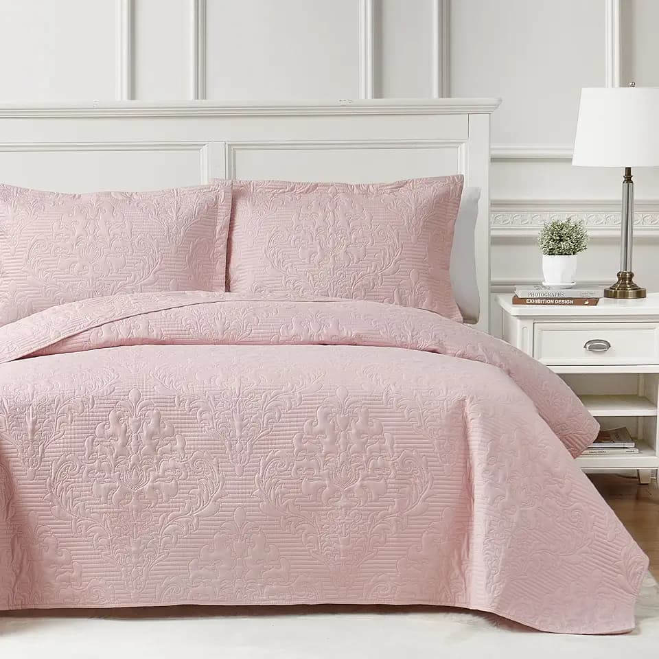 Hansleep Pink Twin Quilt Set, Twin Bedspread 2 Pieces (1 Quilt, 1 Sham)
