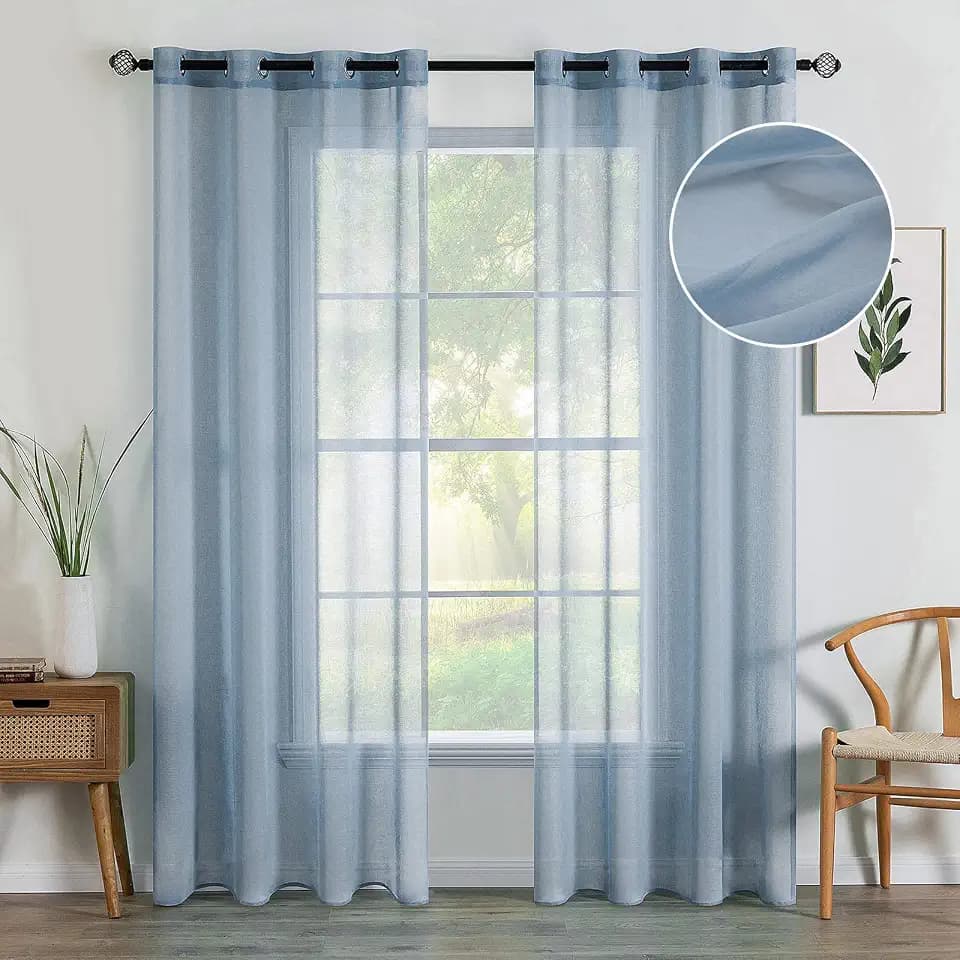 MIULEE Dusty Blue Semi Sheer Curtains Linen Textured Panels 54X84 Inches