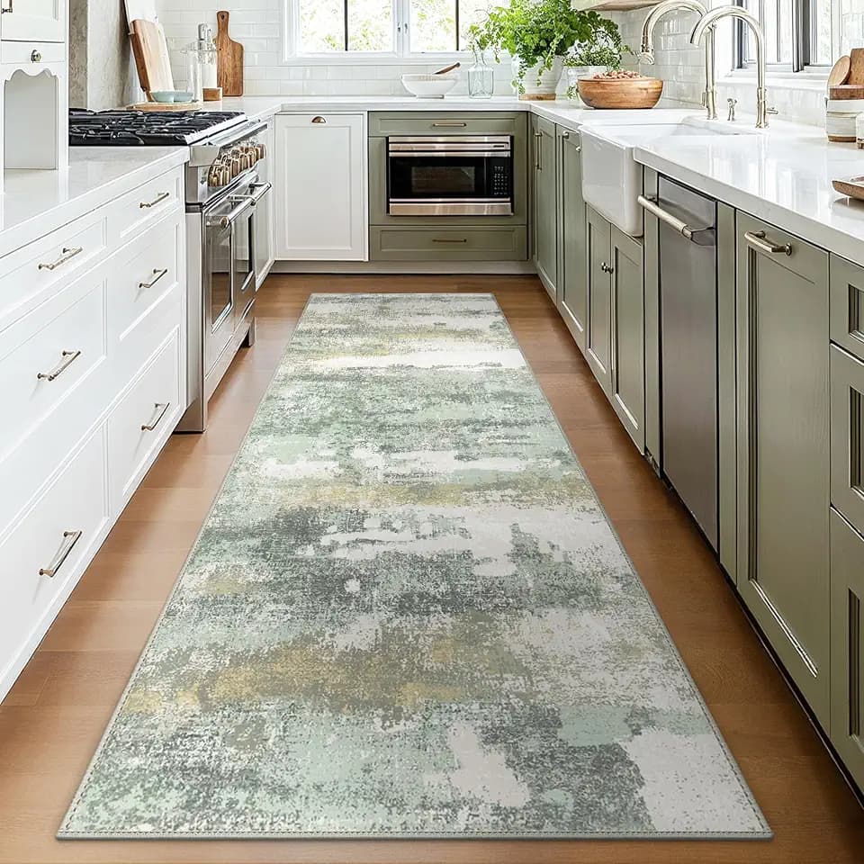 BEIMO 3x7 Green Abstract Runner Rug, Washable Non-Slip for Hallway