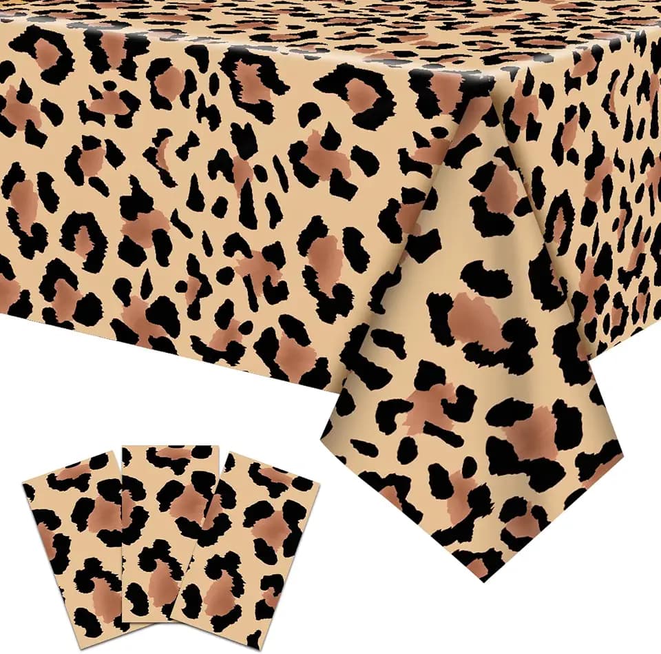 3-Pack Leopard Print Plastic Tablecloths – 54 x 108 Inch Disposable Safari Animal Print Table Covers for Birthday, Jungle Theme Party, and Safari Baby Shower Decorations
