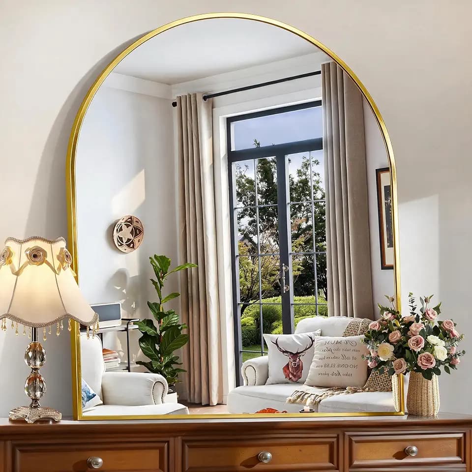 CIRCUMI Arched Wall Mirror, 40"x48" Gold Arched Mirror for Entryway Table