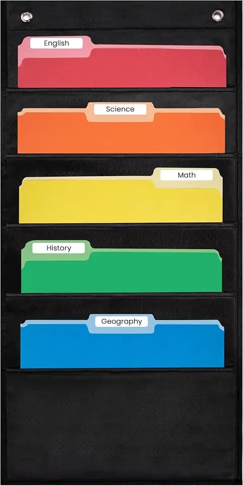 Essex Wares - 5 Pocket File Folder Pocket Chart, Black, 14" Wide x 24" Tall