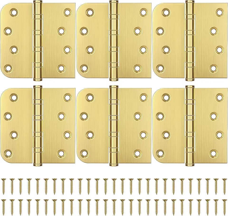 KOLET Ball Bearing Door Hinges, 4 x 4 Inches, Brushed Gold, 6 Pack