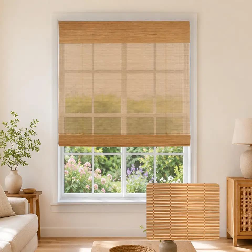 Cordless Bamboo Roman Shades for Windows, 33" W x 48" H
