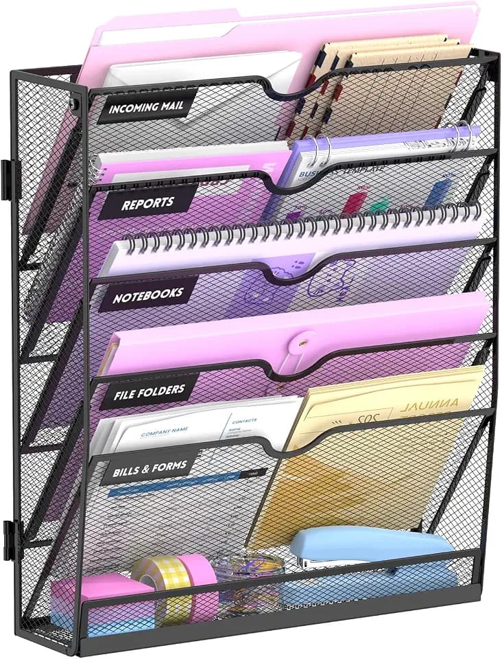 SUPEASY 6-Tier Wall File Organizer with Base, Wall Mounted File Holder