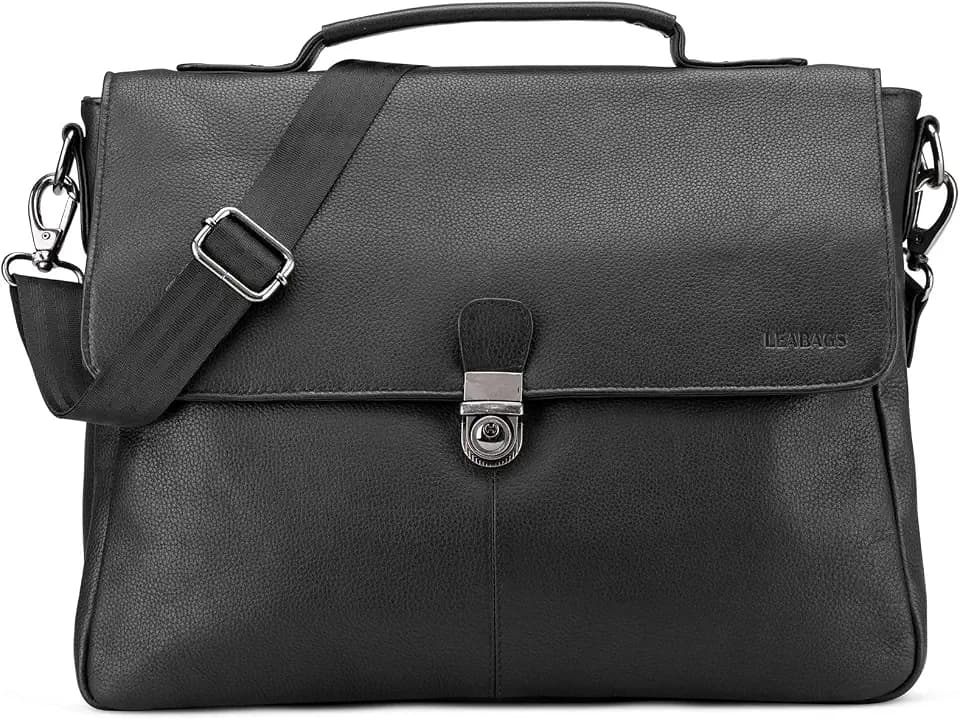 LEABAGS Leder Umhängetasche Herren Aktentasche Vintage Laptoptasche Messenger Bag für 15 Zoll Laptop, Umhängetasche mit Schultergurt, Notebooktasche Leder,Arbeitstasche,Schultertasche