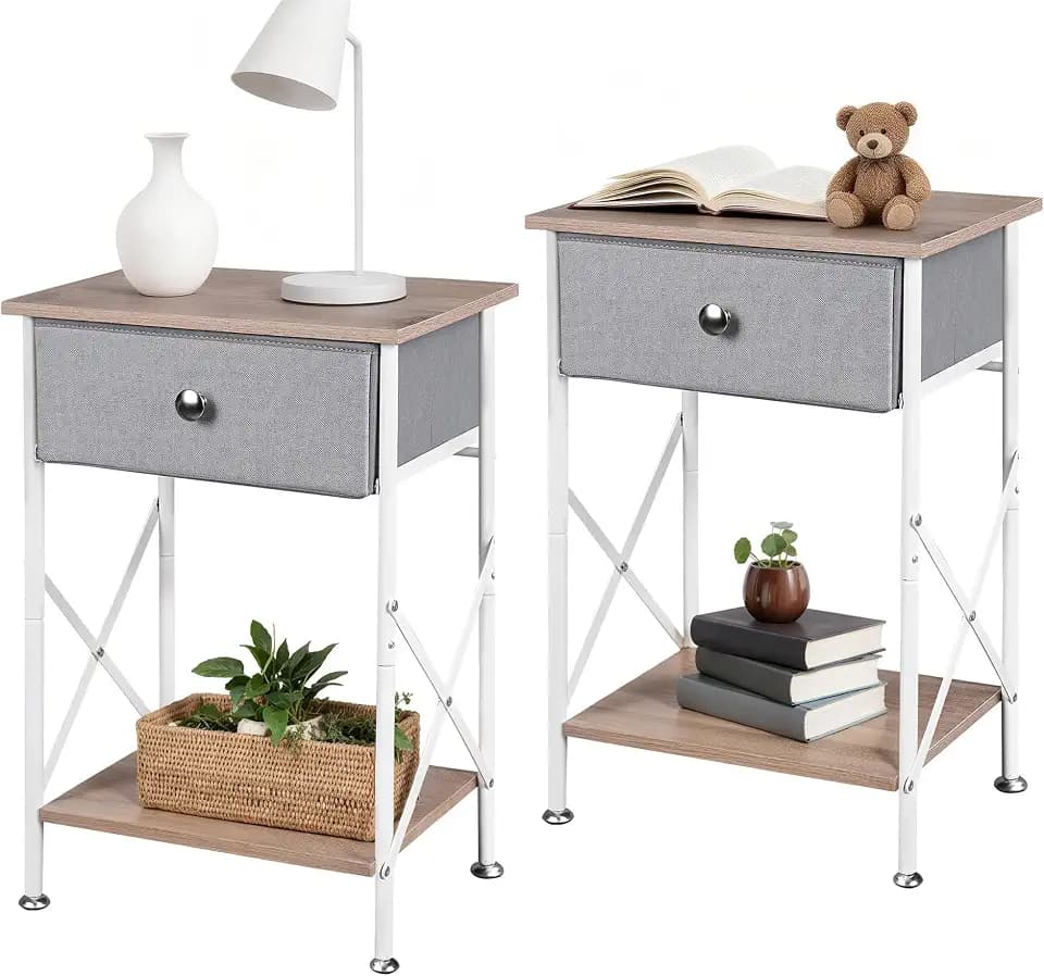 VECELO Night Stand Set of 2, Nightstand for Apartment, Dorm End Table for Small Spaces, Wood Side Table for Living Room, Bedside Table with Drawer for Bedroom, Easy Assembly, Light Brown