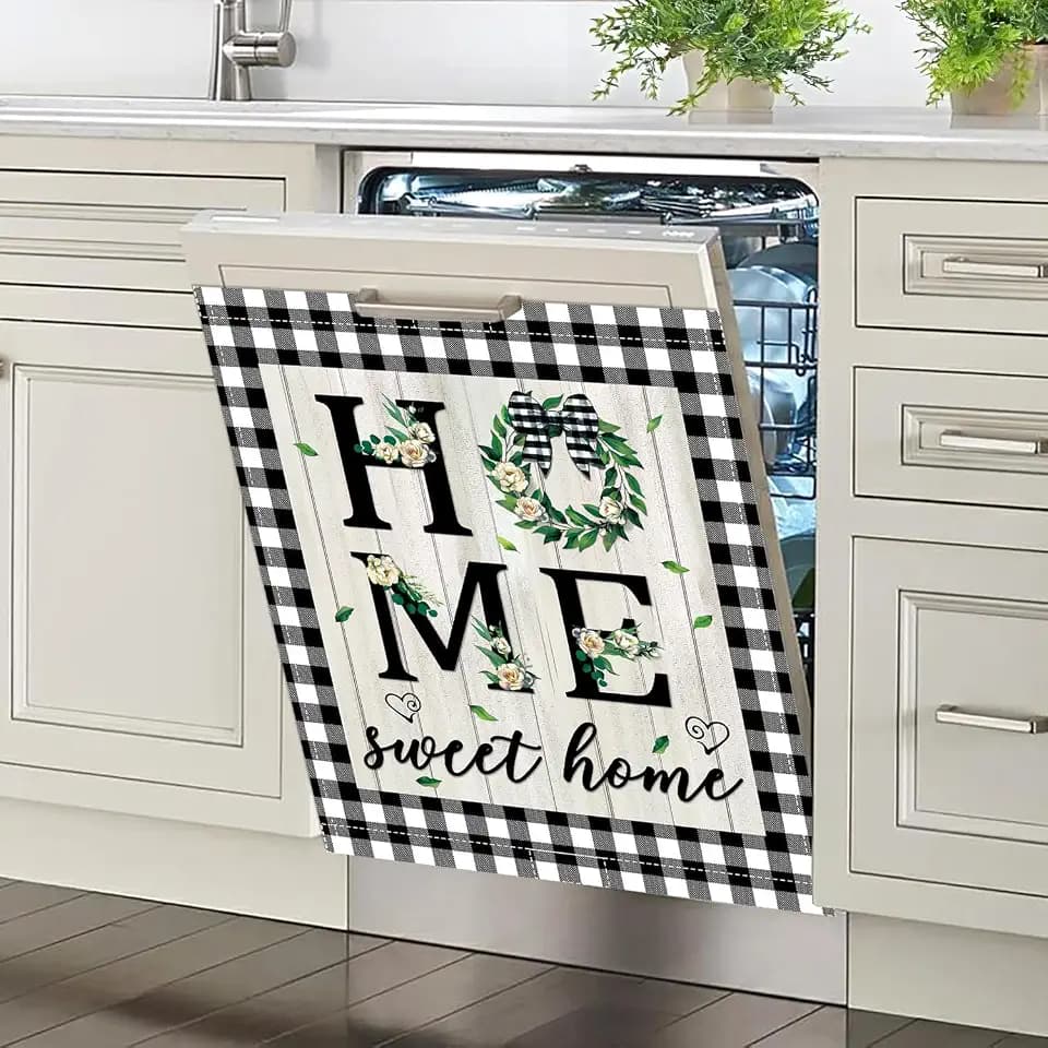 Sweet Home Dishwasher Magnet Cover, Fall Eucalyptus Leaves Dishwasher Magnetic Cover for Kitchen Decoration Farmhouse Dish Washer Covers Refrigerator Sticker Fridge Panel Decal 23x26In
