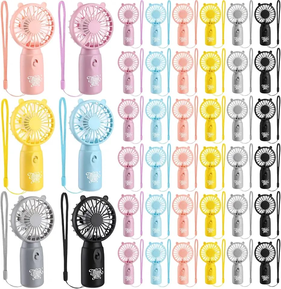 Glooglitter 36 Pcs Mini Portable Handheld Fan, Battery Operated Fan with Lanyard, Employee Appreciation Gift Wedding Thank You Gift for Guests Bridal Shower Favor, Batteries Not Included(Colorful)