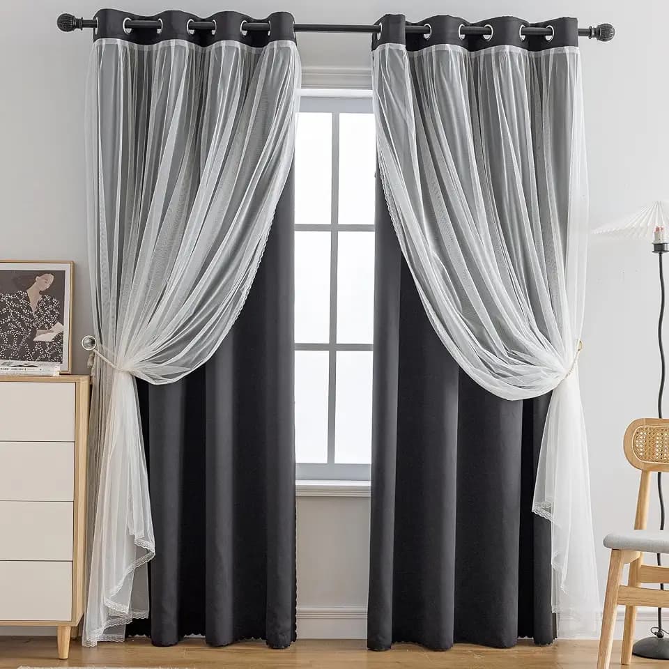 Anytime Blackout and Sheer Layered Curtains Solid Grommet Top Window Panels