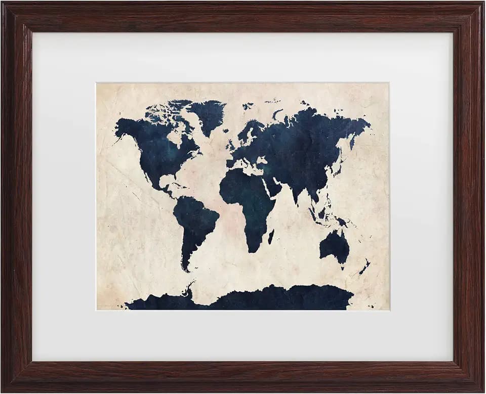 Trademark Fine Art World Map -Navy by Michael Tompsett, White Matte, Wood Frame 11x14-Inch,