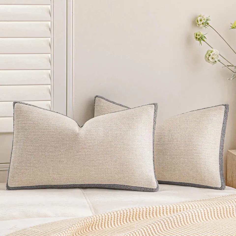 a moment Loop Yarn Linen-Like Pillow Cover Natural Soft Decorative Throw Pillow Case Farmhouse 12x20 Inch, Bohemian Textured Cushion Cover for Sofa Bed, Wrinkle-Resistant Home Decor Grey