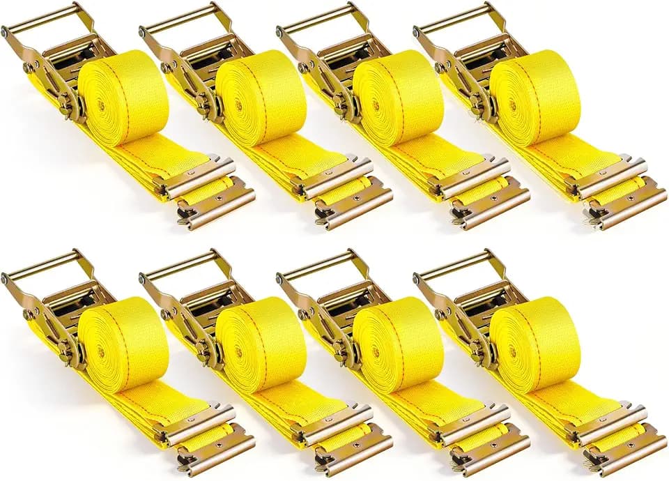 VEVOR E-Track Ratchet Straps, 8 Pack 2" x 15' Heavy Duty Cargo Tie-Downs, 4400 lbs Breaking Strength, Standard E Track Fitting Tie Down, E-Track Spring Fittings for Cargo Vans, Trucks, Trailers