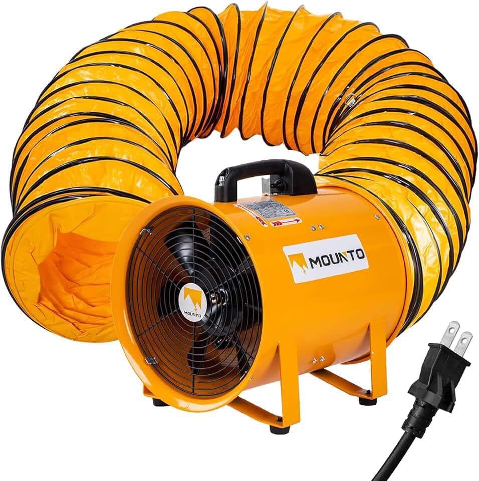 MOUNTO 12-Inch Heavy Duty Cylinder Axial Fan with 25-Foot Vinyl Hose | High-Performance Portable Blower/Exhaust Fan | 2900 CFM Directional Airflow for Crawl Spaces, Attics, Basements