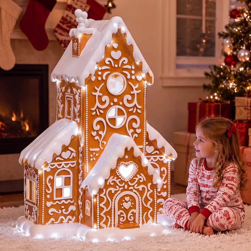 Xuhal 19.7" H Large Resin Lighted Christmas Gingerbread House Decor