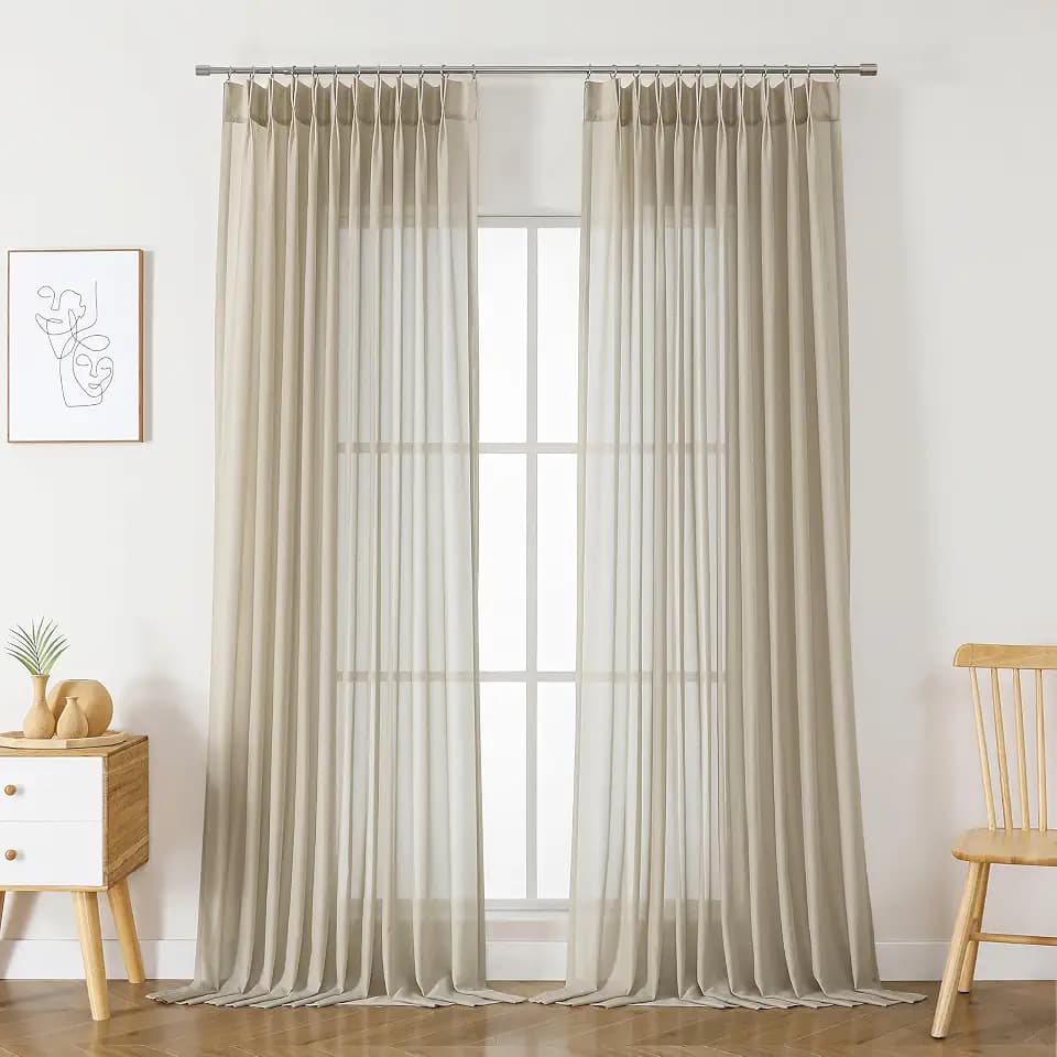 WEST LAKE Plaza Taupe Pinch Pleated Sheer Curtain Panels 112 Inches Length,French Pleat Drapes,Modern Window Treatment for Bedroom Living Room Sliding Patio Door,58" Wx112 L,Pack of 2