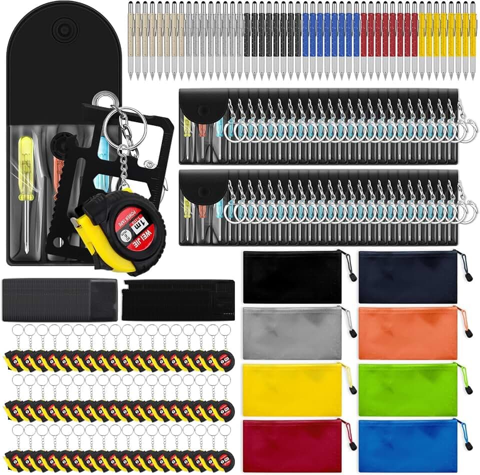 Lasnten 200 Pcs Mini Tape Screwdriver Keychain Set Bulk, Multicolor