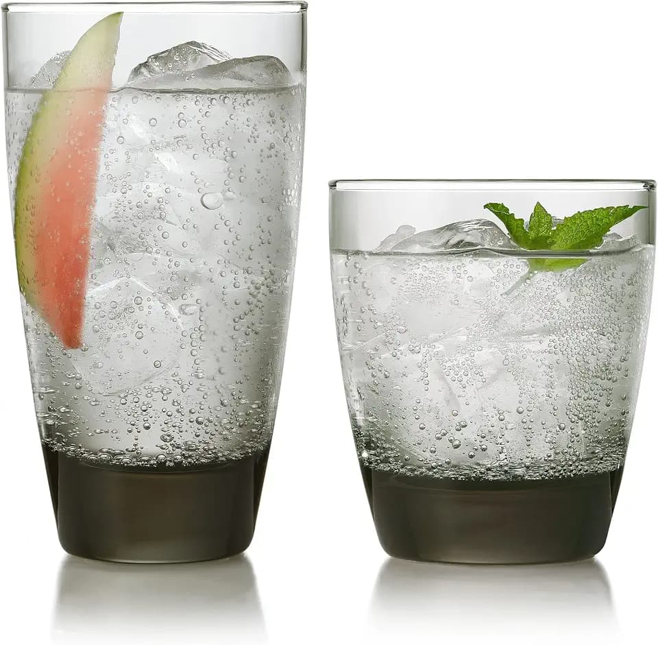 Libbey Classic Tumbler & Rocks Drinking Glasses Set of 16, Clear Glass Cups