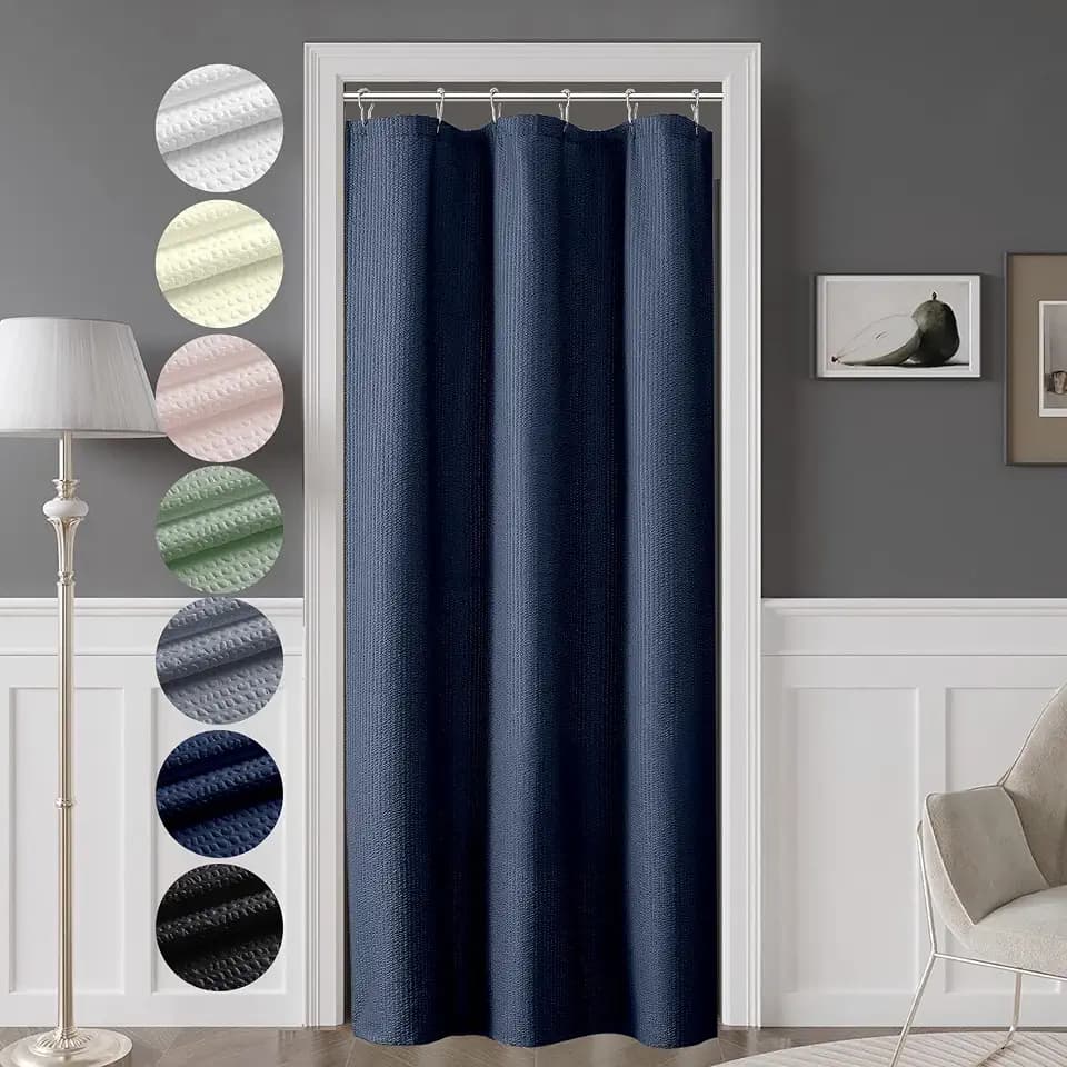 OVZME Berry Stall Fabric Shower Curtain 36 x 72 Inch - Soft & Waffle Small Blue Shower Curtain for Bathroom with Texture for Narrow Stall Size, Machine Washable Water Resistance, Navy Blue
