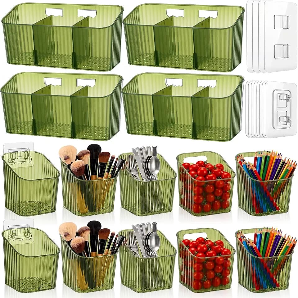 Adhesive Cabinet Door Organizer Storage, 14 Pack, Frosted Green