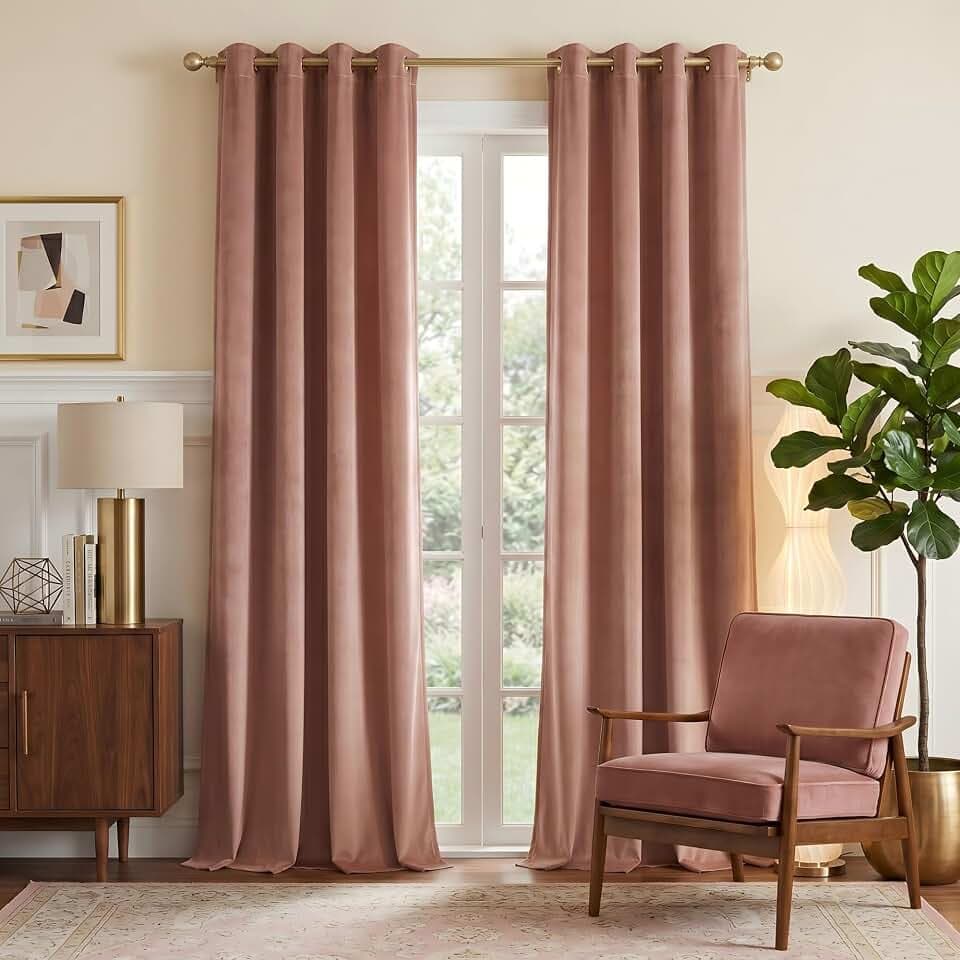 NICETOWN Dusty Pink Velvet Curtains, Velvet Drapes Gift for Girls' Bedroom Warm Decor, Heavy Matt Drapes/Window Treatments with Grommet Top for Living Room (Set of 2, W52xL96 inches)