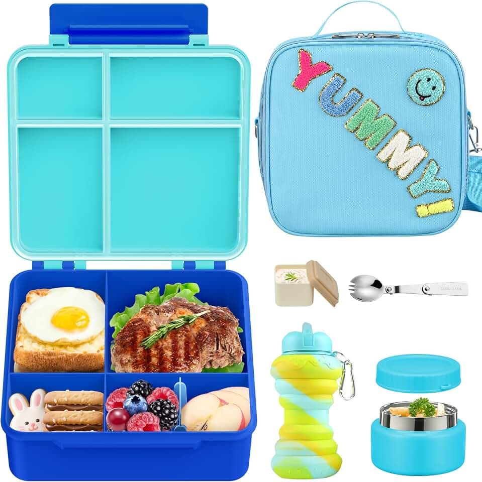 Bento Lunch Box with Soup Thermo for Kids Lunch Bag, Blue
