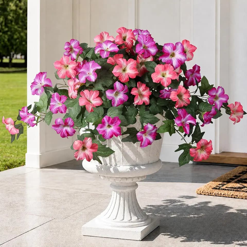 HyeFlora 2Pcs Fake Petunia Flowers for Outdoor Decoration