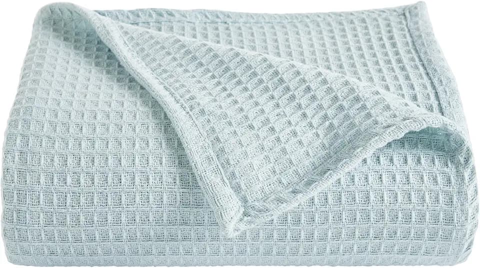 Better Trends 100% Cotton Waffle Weave Throw Blanket for Couch, Bed, Sofa All Season 108"X90" King Blankets Soft Woven Lightweight Breathable Cozy Bedroom Décor Light Blue Janiya Waffle Collection