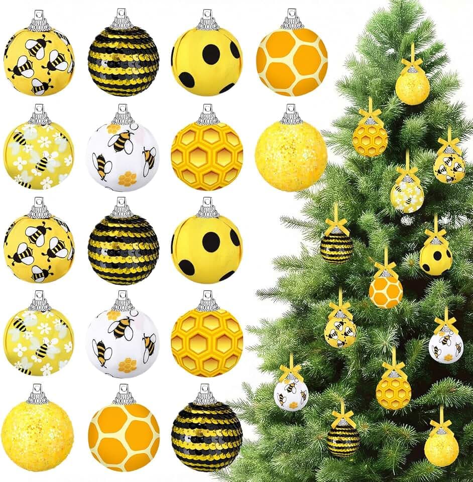 Zeyune 16 Pcs Christmas Tree Ornaments 1.6 Inch Bee Decor for Small Tree