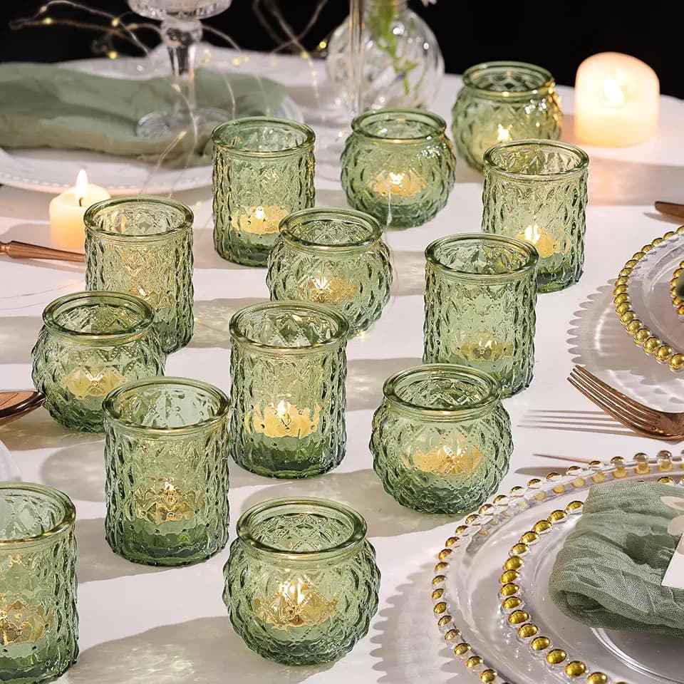 NITIME 36Pcs Assorted Green Votive Candle Holders, Tea Lights Candle Holder for Table Centerpiece, Green Candle Holders for Wedding, Bridal Shower and Tea Party Decorations