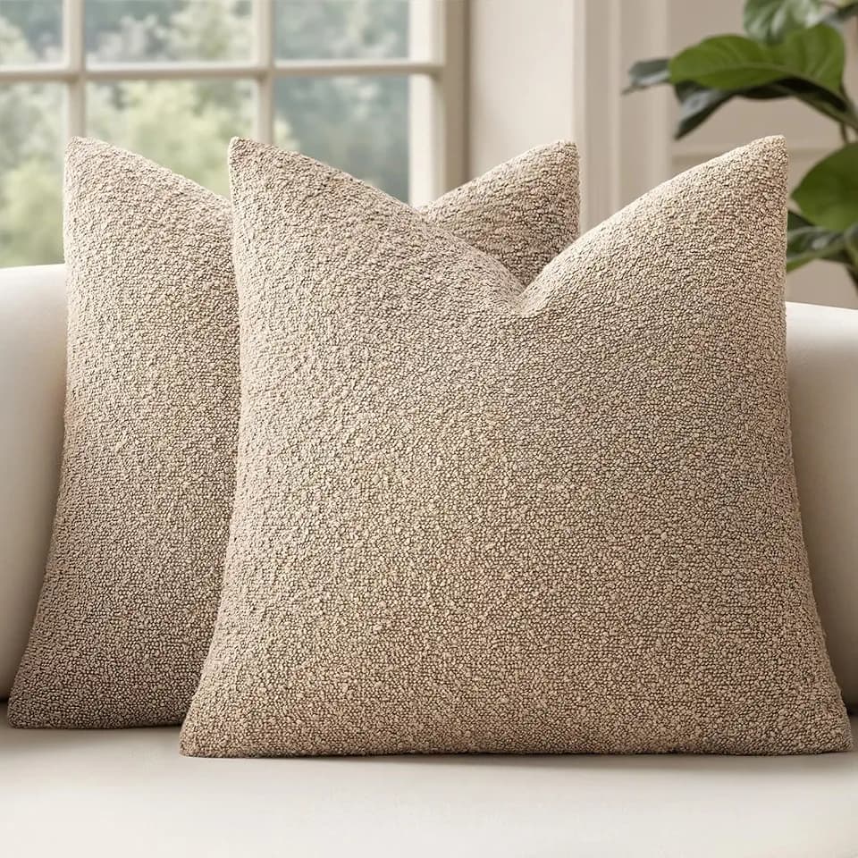 MIULEE 16x16 Decorative Boucle Couch Pillow Covers Camel