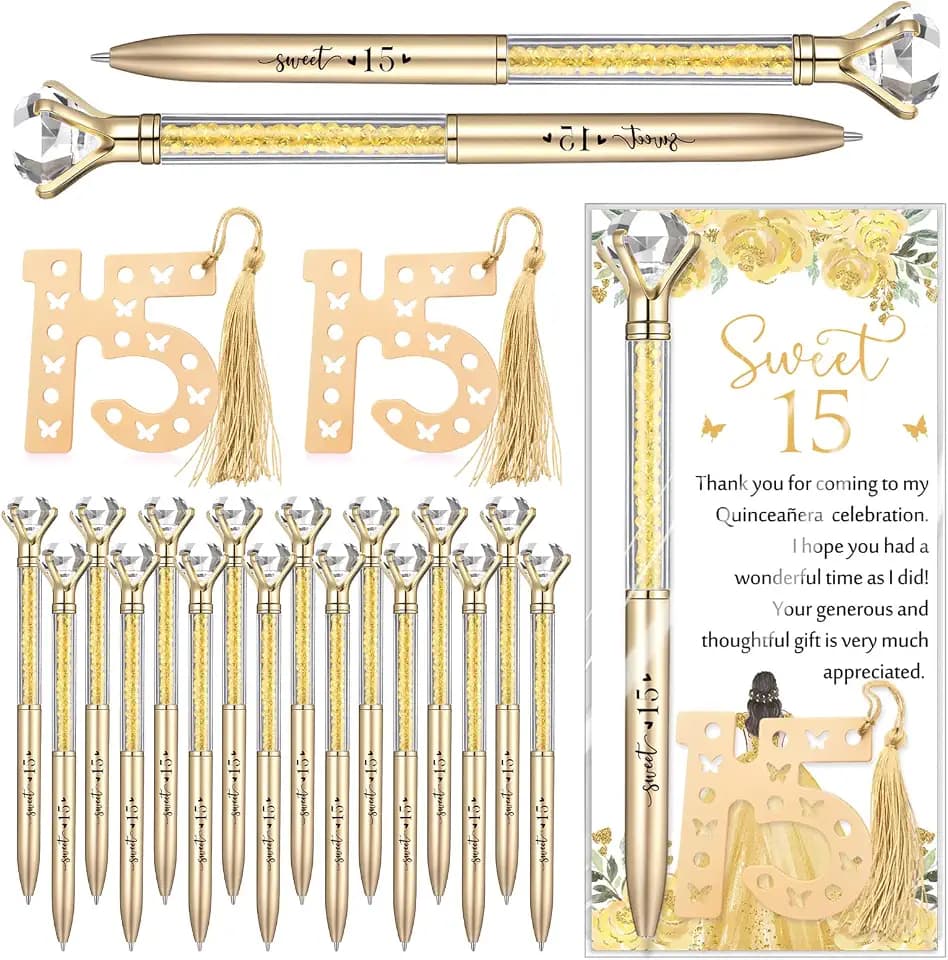Sayglossy 120 Pcs Quince Party Favors Diamond Bling Pens Set, Gold
