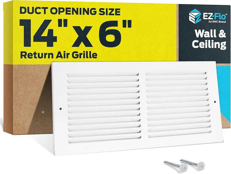EZ-FLO 14 x 6 Inch (Duct Opening) Return Air Vent Cover for Wall or Ceiling, Solid Steel Return Air Grille, HVAC Vent Cover, White, 61628