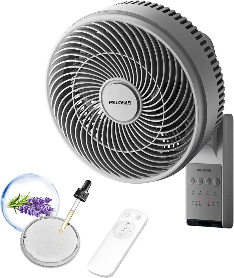 PELONIS 12 inch Indoor Oscillating Wall Mount Fan with Remote, Grey